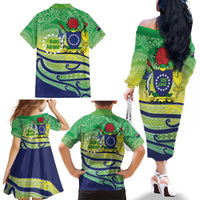 Te Maeva Nui Cook Islands Family Matching Off The Shoulder Long Sleeve Dress and Hawaiian Shirt 60th Independence Anniversary Proud LT14 - Polynesian Pride