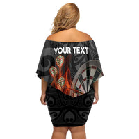 Personalised Aotearoa Darts Family Matching Off Shoulder Short Dress and Hawaiian Shirt Maori Koru Flaming Dartboard LT14 - Polynesian Pride