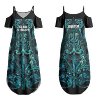 Maori Language Week Personalised Couples Matching Summer Maxi Dress and Hawaiian Shirt Kia Mau Ki To Ukaipo Paua Shell Color LT14 - Polynesian Pride