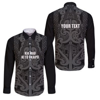 Maori Language Week Personalised Family Matching Puletasi and Hawaiian Shirt Kia Mau Ki To Ukaipo Grey Color LT14 Dad's Shirt - Long Sleeve Grey - Polynesian Pride
