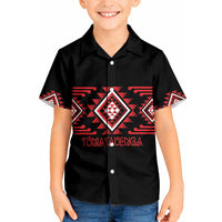 Aotearoa Atua Tumatauenga Personalised Kid Hawaiian Shirt Maori God Of War Taniko Motifs LT14 Kid Red - Polynesian Pride