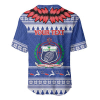 Personalised Toa Samoa Rugby Christmas Baseball Jersey Ula Fala Samoan Pattern Blue - Polynesian Pride