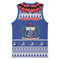 Personalised Toa Samoa Rugby Christmas Basketball Jersey Ula Fala Samoan Pattern Blue - Polynesian Pride