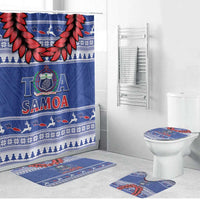 Toa Samoa Rugby Christmas Bathroom Set Ula Fala Samoan Pattern Blue - Polynesian Pride