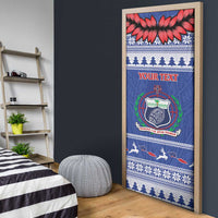 Personalised Toa Samoa Rugby Christmas Door Cover Ula Fala Samoan Pattern Blue - Polynesian Pride