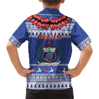 Personalised Toa Samoa Rugby Christmas Family Matching Long Sleeve Bodycon Dress and Hawaiian Shirt Ula Fala Samoan Pattern Blue LT14 - Polynesian Pride