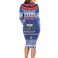 Personalised Toa Samoa Rugby Christmas Family Matching Long Sleeve Bodycon Dress and Hawaiian Shirt Ula Fala Samoan Pattern Blue LT14 - Polynesian Pride