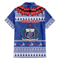 Personalised Toa Samoa Rugby Christmas Family Matching Off The Shoulder Long Sleeve Dress and Hawaiian Shirt Ula Fala Samoan Pattern Blue LT14 - Polynesian Pride