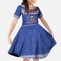 Personalised Toa Samoa Rugby Christmas Family Matching Off Shoulder Short Dress and Hawaiian Shirt Ula Fala Samoan Pattern Blue - Polynesian Pride