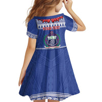 Personalised Toa Samoa Rugby Christmas Family Matching Off Shoulder Short Dress and Hawaiian Shirt Ula Fala Samoan Pattern Blue - Polynesian Pride
