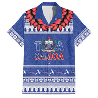 Personalised Toa Samoa Rugby Christmas Family Matching Off Shoulder Short Dress and Hawaiian Shirt Ula Fala Samoan Pattern Blue - Polynesian Pride