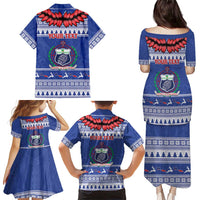 Personalised Toa Samoa Rugby Christmas Family Matching Puletasi and Hawaiian Shirt Ula Fala Samoan Pattern Blue - Polynesian Pride