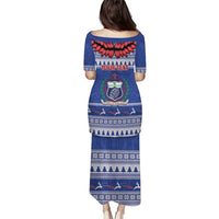 Personalised Toa Samoa Rugby Christmas Family Matching Puletasi and Hawaiian Shirt Ula Fala Samoan Pattern Blue - Polynesian Pride