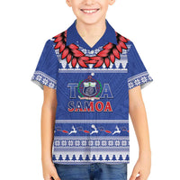 Personalised Toa Samoa Rugby Christmas Family Matching Summer Maxi Dress and Hawaiian Shirt Ula Fala Samoan Pattern Blue - Polynesian Pride