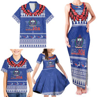 Personalised Toa Samoa Rugby Christmas Family Matching Tank Maxi Dress and Hawaiian Shirt Ula Fala Samoan Pattern Blue - Polynesian Pride