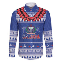 Personalised Toa Samoa Rugby Christmas Family Matching Tank Maxi Dress and Hawaiian Shirt Ula Fala Samoan Pattern Blue - Polynesian Pride