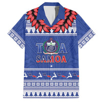 Personalised Toa Samoa Rugby Christmas Hawaiian Shirt Ula Fala Samoan Pattern Blue - Polynesian Pride