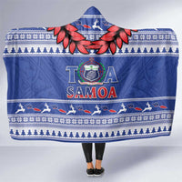 Toa Samoa Rugby Christmas Hooded Blanket Ula Fala Samoan Pattern Blue - Polynesian Pride