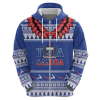 Personalised Toa Samoa Rugby Christmas Hoodie Ula Fala Samoan Pattern Blue - Polynesian Pride