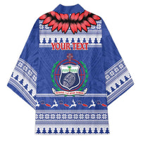 Personalised Toa Samoa Rugby Christmas Kimono Ula Fala Samoan Pattern Blue - Polynesian Pride