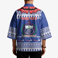 Personalised Toa Samoa Rugby Christmas Kimono Ula Fala Samoan Pattern Blue - Polynesian Pride