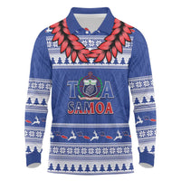 Personalised Toa Samoa Rugby Christmas Long Sleeve Polo Shirt Ula Fala Samoan Pattern Blue - Polynesian Pride