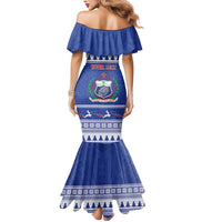 Personalised Toa Samoa Rugby Christmas Mermaid Dress Ula Fala Samoan Pattern Blue - Polynesian Pride