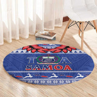 Toa Samoa Rugby Christmas Round Carpet Ula Fala Samoan Pattern Blue - Polynesian Pride