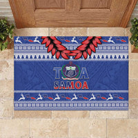 Toa Samoa Rugby Christmas Rubber Doormat Ula Fala Samoan Pattern Blue - Polynesian Pride