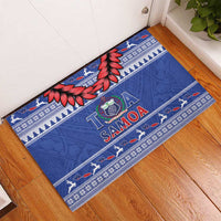 Toa Samoa Rugby Christmas Rubber Doormat Ula Fala Samoan Pattern Blue - Polynesian Pride