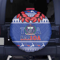 Toa Samoa Rugby Christmas Spare Tire Cover Ula Fala Samoan Pattern Blue - Polynesian Pride
