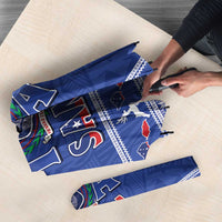 Toa Samoa Rugby Christmas Umbrella Ula Fala Samoan Pattern Blue - Polynesian Pride
