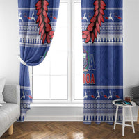 Toa Samoa Rugby Christmas Window Curtain Ula Fala Samoan Pattern Blue - Polynesian Pride