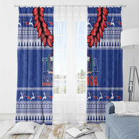 Toa Samoa Rugby Christmas Window Curtain Ula Fala Samoan Pattern Blue - Polynesian Pride