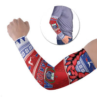 Personalised Toa Samoa Rugby Christmas Arm Sleeves Ula Fala Samoan Pattern Red - Polynesian Pride
