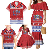 Personalised Toa Samoa Rugby Christmas Family Matching Mermaid Dress and Hawaiian Shirt Ula Fala Samoan Pattern Red LT14 - Polynesian Pride