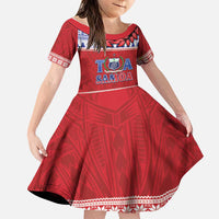 Personalised Toa Samoa Rugby Christmas Family Matching Off The Shoulder Long Sleeve Dress and Hawaiian Shirt Ula Fala Samoan Pattern Red LT14 Daughter's Dress Red - Polynesian Pride