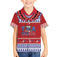 Personalised Toa Samoa Rugby Christmas Family Matching Puletasi and Hawaiian Shirt Ula Fala Samoan Pattern Red - Polynesian Pride