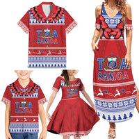 Personalised Toa Samoa Rugby Christmas Family Matching Summer Maxi Dress and Hawaiian Shirt Ula Fala Samoan Pattern Red - Polynesian Pride