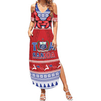 Personalised Toa Samoa Rugby Christmas Family Matching Summer Maxi Dress and Hawaiian Shirt Ula Fala Samoan Pattern Red - Polynesian Pride