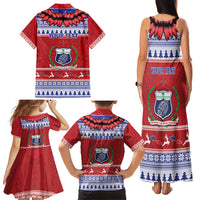 Personalised Toa Samoa Rugby Christmas Family Matching Tank Maxi Dress and Hawaiian Shirt Ula Fala Samoan Pattern Red - Polynesian Pride