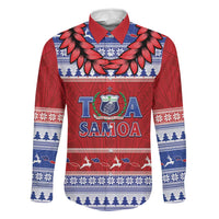Personalised Toa Samoa Rugby Christmas Family Matching Tank Maxi Dress and Hawaiian Shirt Ula Fala Samoan Pattern Red - Polynesian Pride