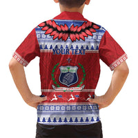 Personalised Toa Samoa Rugby Christmas Kid Hawaiian Shirt Ula Fala Samoan Pattern Red - Polynesian Pride