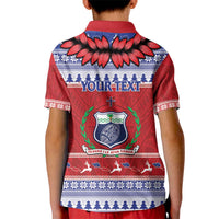 Personalised Toa Samoa Rugby Christmas Kid Polo Shirt Ula Fala Samoan Pattern Red - Polynesian Pride