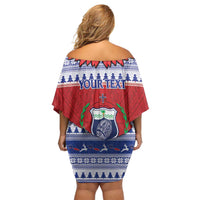 Personalised Toa Samoa Rugby Christmas Off Shoulder Short Dress Ula Fala Samoan Pattern Red - Polynesian Pride