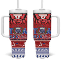 Toa Samoa Rugby Christmas Tumbler With Handle Ula Fala Samoan Pattern Red - Polynesian Pride
