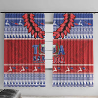Toa Samoa Rugby Christmas Window Curtain Ula Fala Samoan Pattern Red - Polynesian Pride