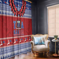 Toa Samoa Rugby Christmas Window Curtain Ula Fala Samoan Pattern Red - Polynesian Pride