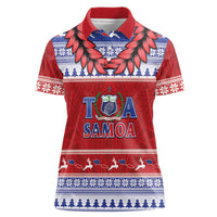 Personalised Toa Samoa Rugby Christmas Women Polo Shirt Ula Fala Samoan Pattern Red - Polynesian Pride