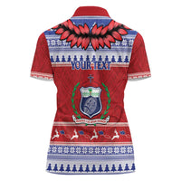 Personalised Toa Samoa Rugby Christmas Women Polo Shirt Ula Fala Samoan Pattern Red - Polynesian Pride